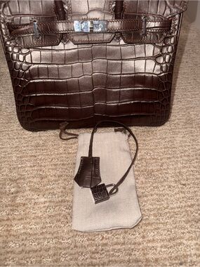 Brown Croc-Embossed Satchel-  25cm